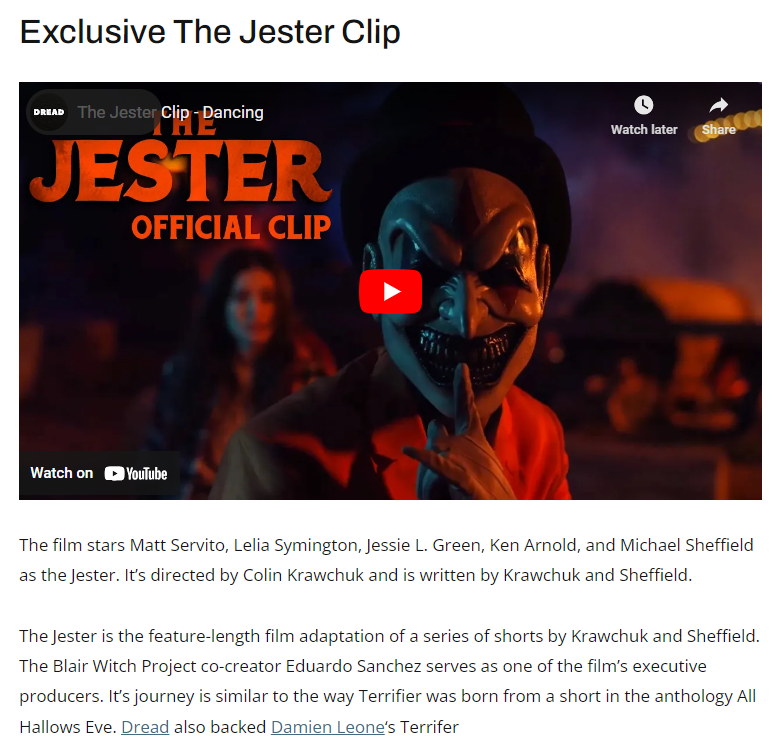 Exclusive: The Jester Clip Shows the Malovolent Being Paying Its Respects With Dance